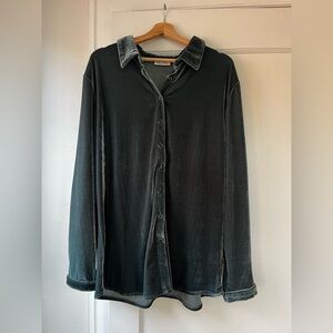 Blue-green Velvet Button-Up Shirt
